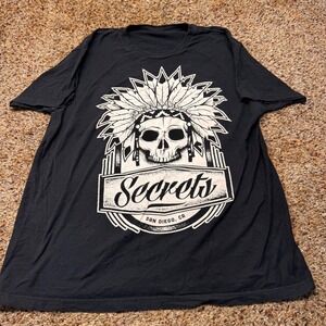 Secrets Band San Diego CA Skull Headdress Graphic Tee Shirt Mens Large Black